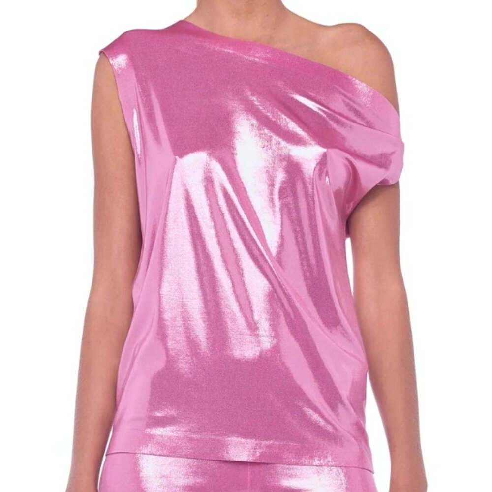 Norma Kamali Candy Pink Lame' Drop Shoulder Top, XS